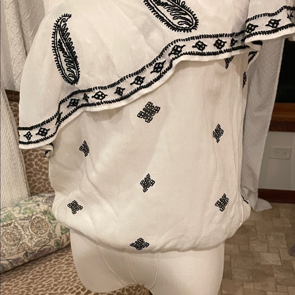 Free People Easy on the Eyes Black and White One Shoulder Blouse XS - Picture 4 of 9